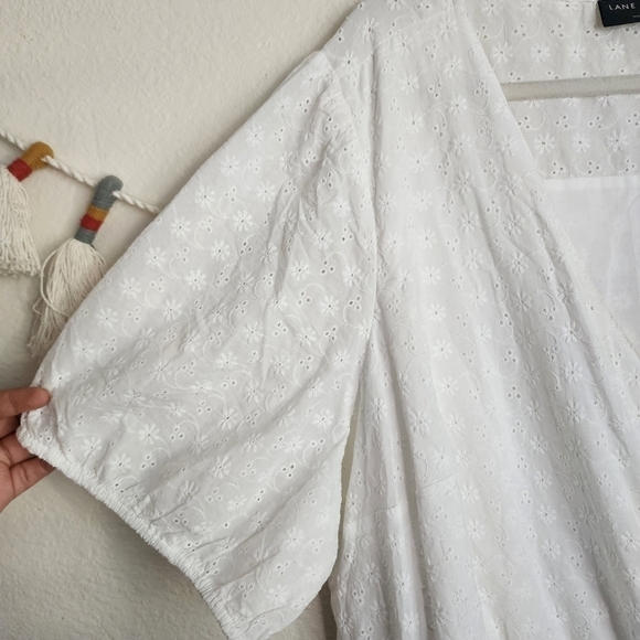 Lane Bryant Crochet Eyelet Daisy Print White Belted Button Down Romper Boho 26 - Picture 4 of 12